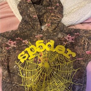 Sp5der Camouflage Hoodie with Yellow Accents